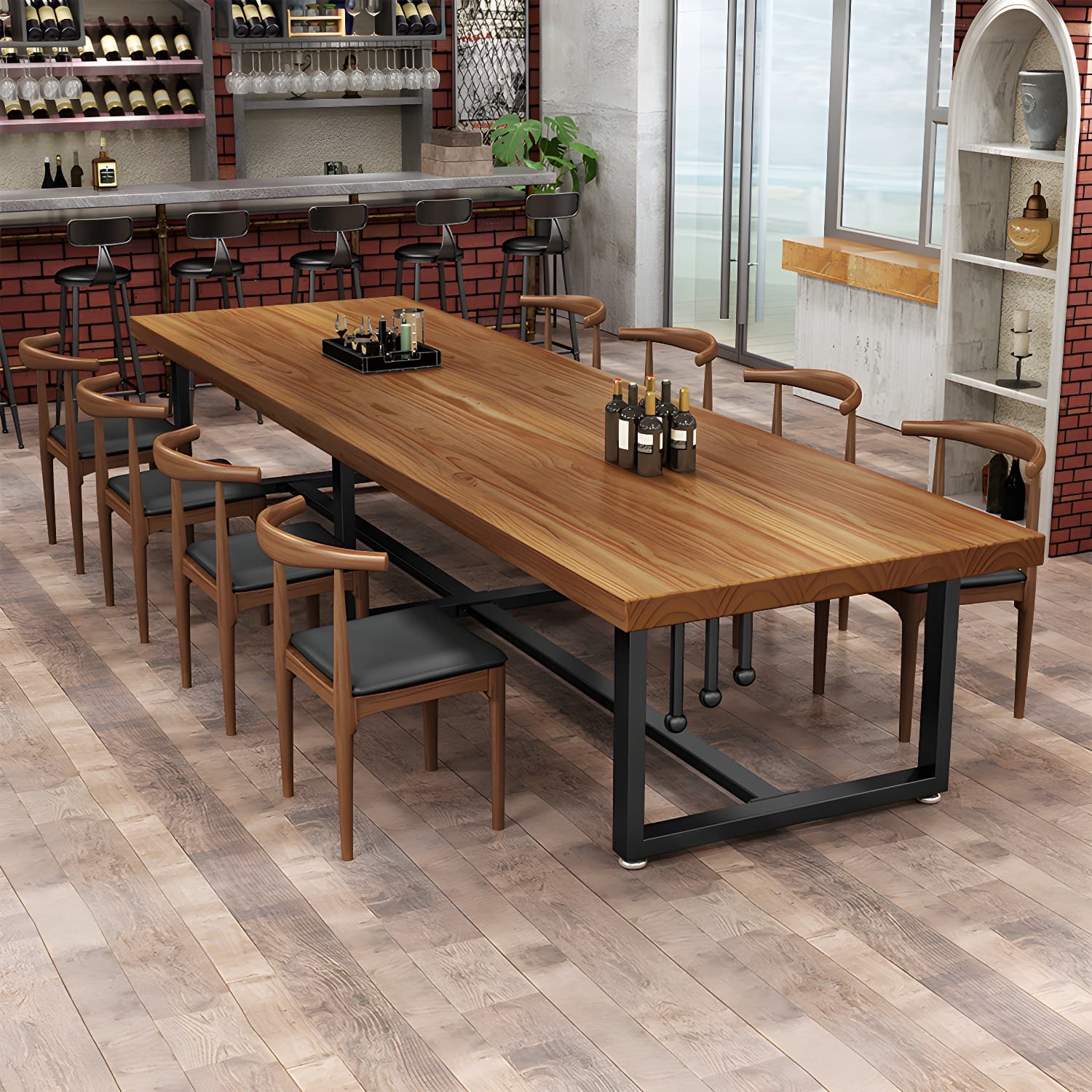 Pine Solid Wood Dining Table Rectangle Dining Table with Trestle Base - image 11