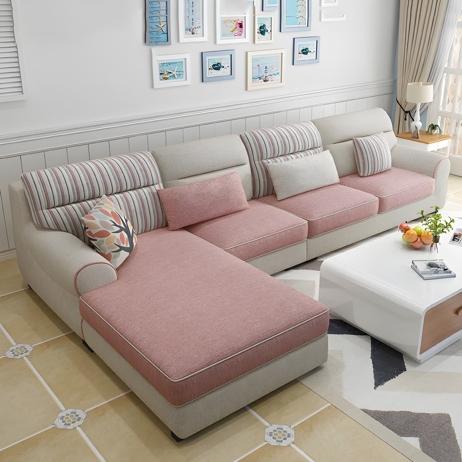 Large Modern L-Shape Stationary Wood Sectional Sofa with Round Arm and Cushion Back - image 11