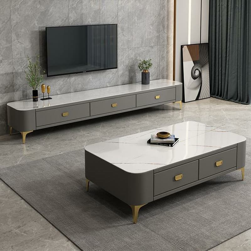 Modern Oblong Stone Coffee Table with Water and Scratch Resistant - image 6