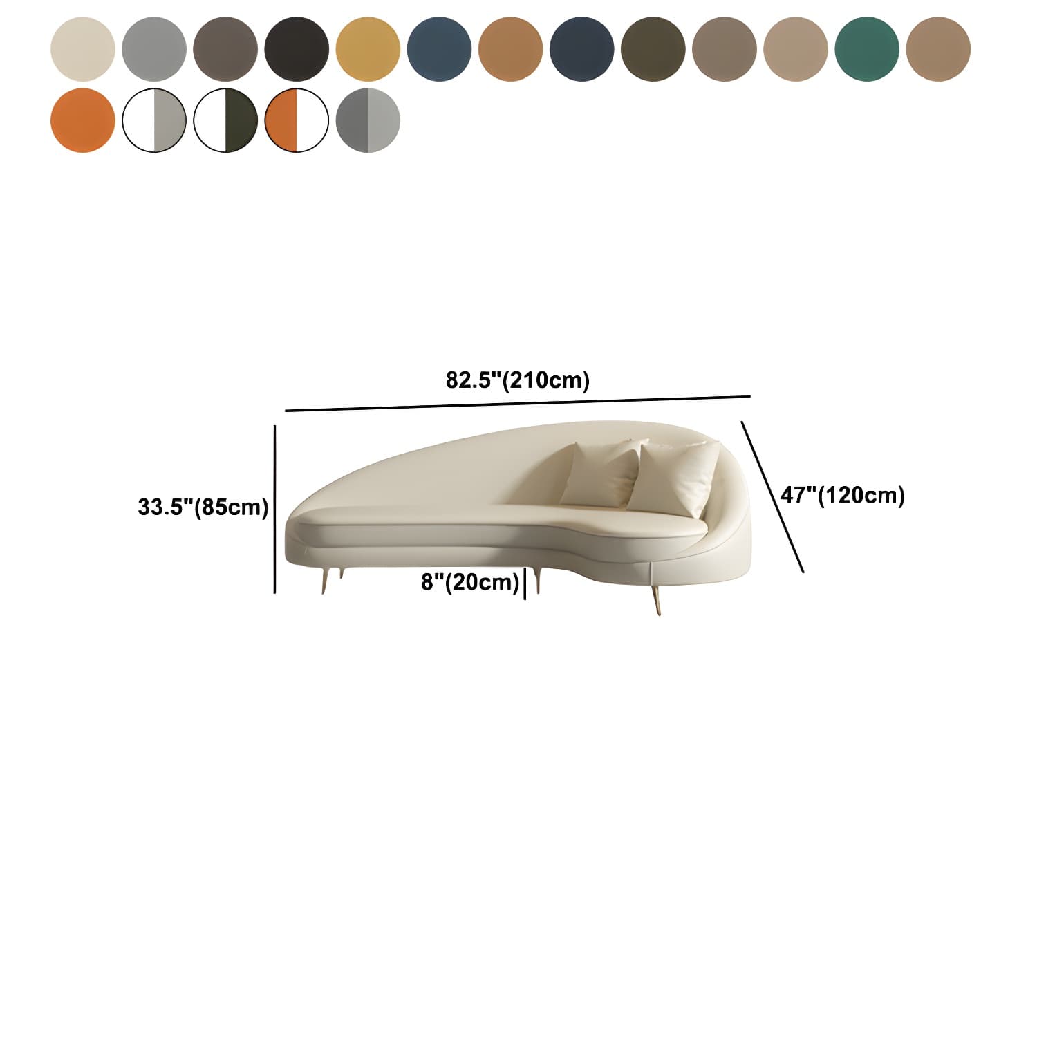Faux Leather Curved Sofa Contemporary Sloped Arm Sofa for Living Room - image 33