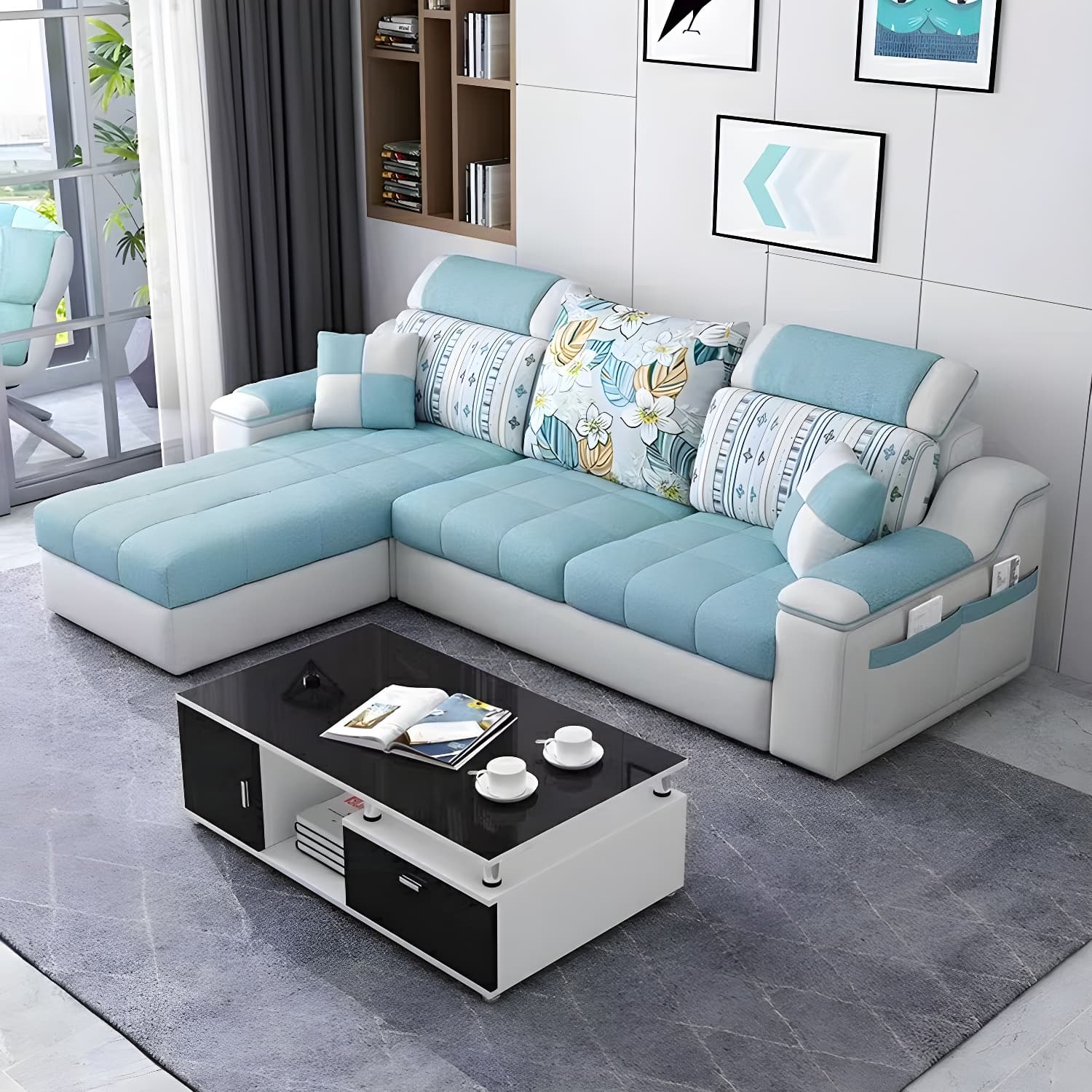 Reversible L-Shape Scandinavian Sectional Sofa with Ottoman and Adjustable Headrest in 2 Piece Set - image 10