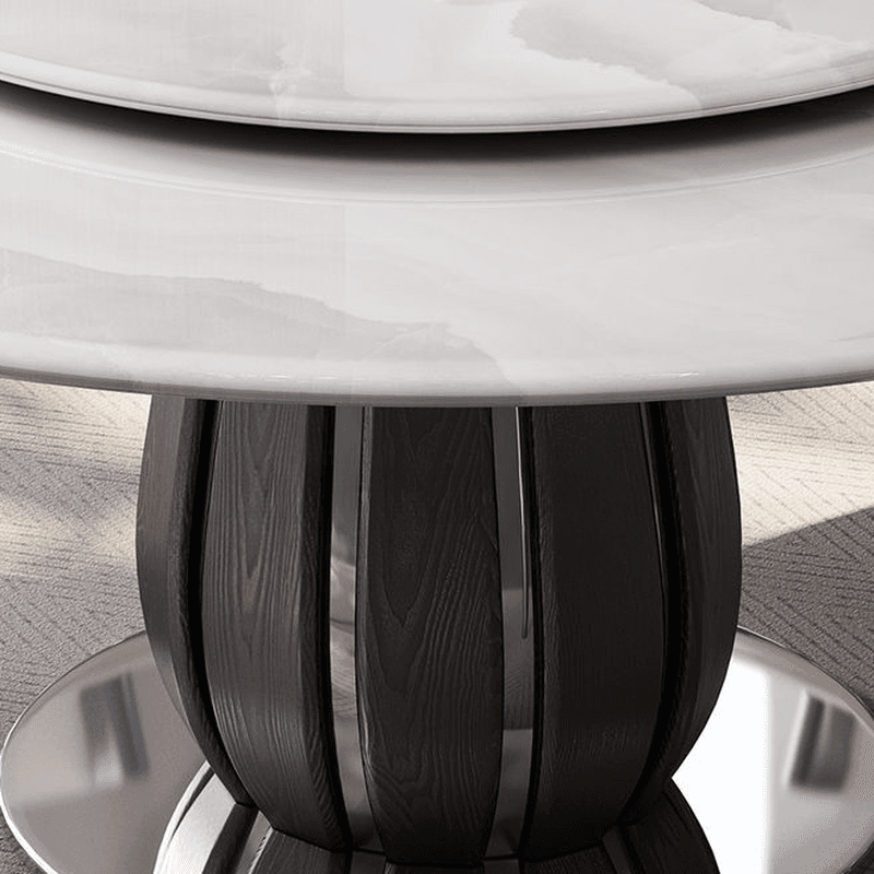 Dining Table Set with Rounded Marble Slab Top and Stump Base, Featuring Padded Chair with Back in White - image 5