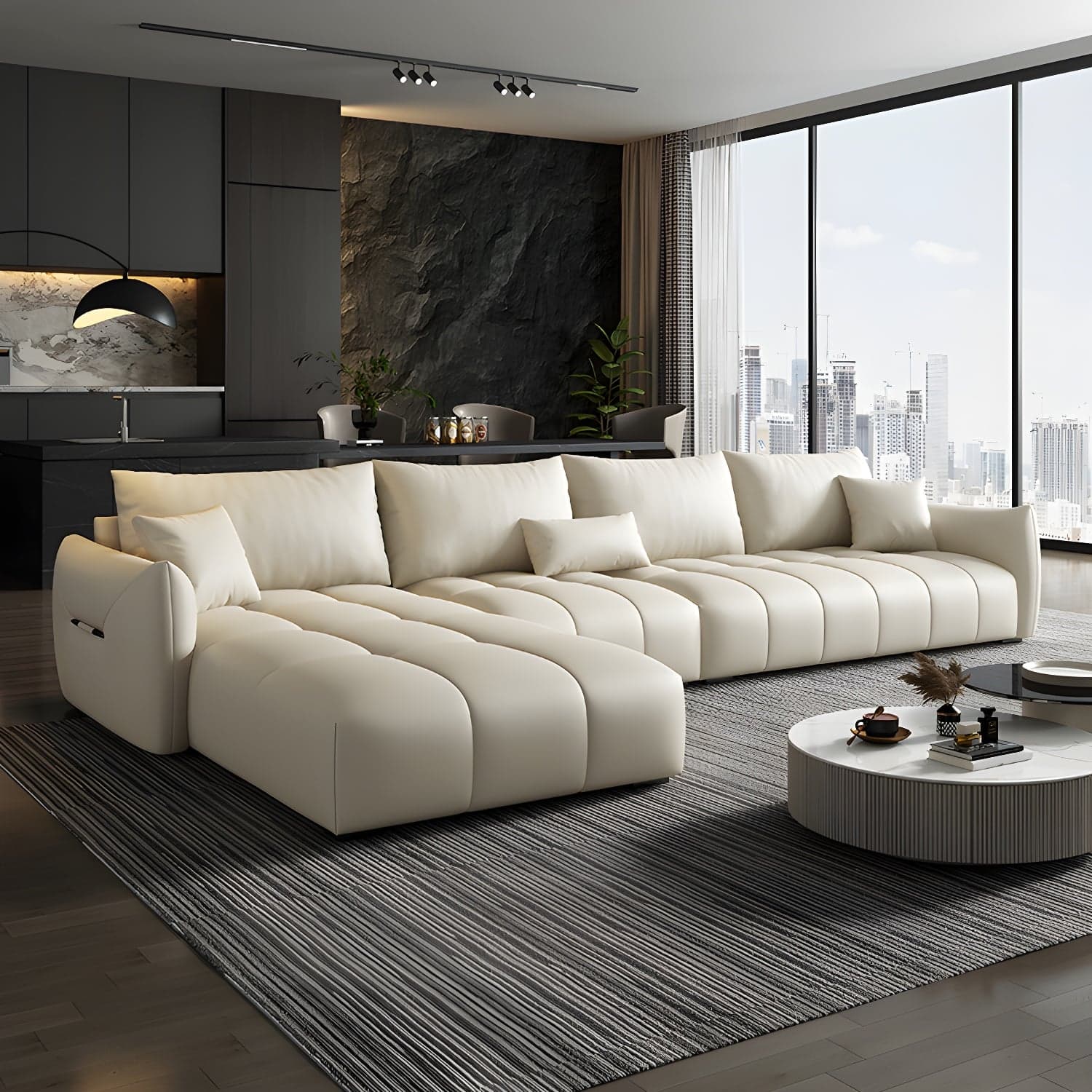 Modern L-Shape Wood Frame Tufted Sectional Sofa Chaise in 3 Piece Set - image 5