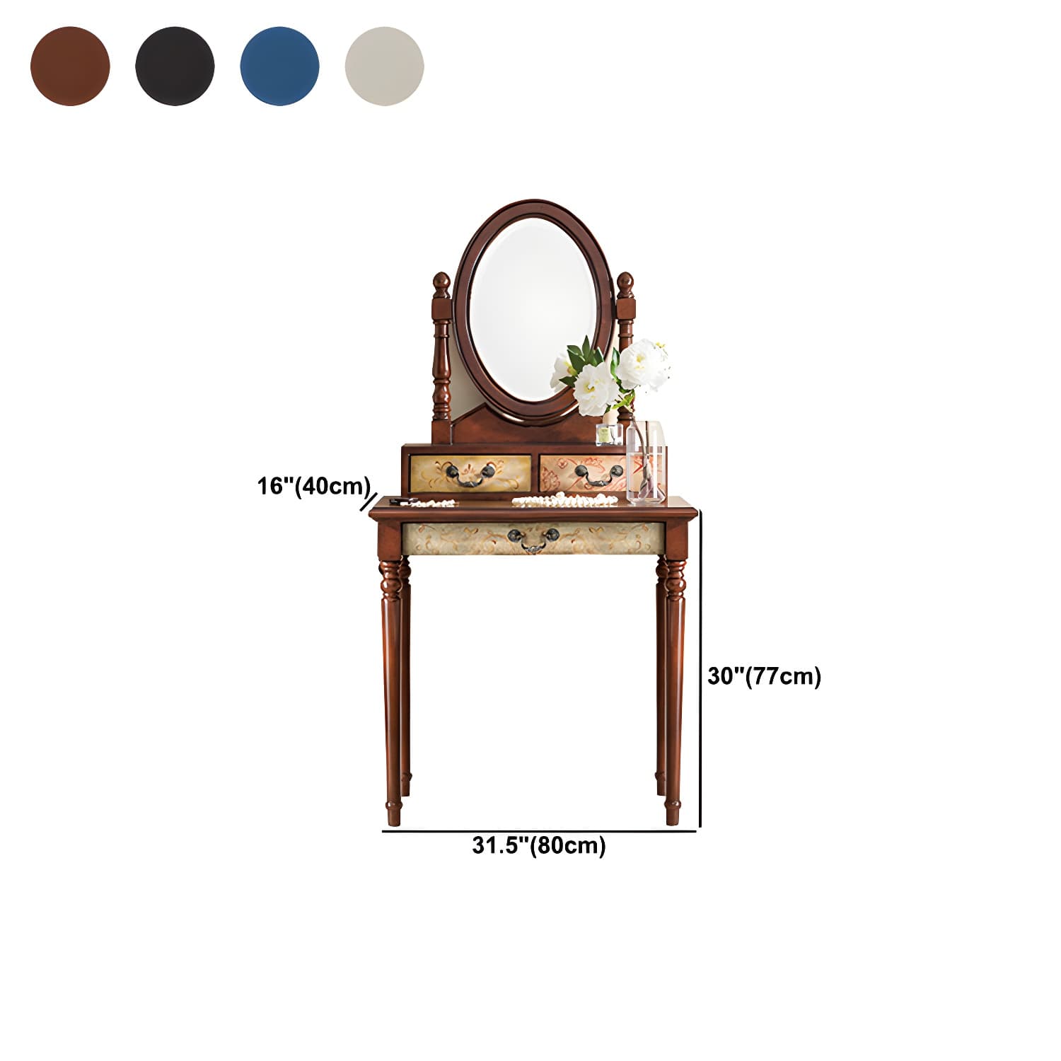 Victorian Vanity Set Solid Wood Drawers Included Makeup Dressing Table With Mirror & Stool - image 21