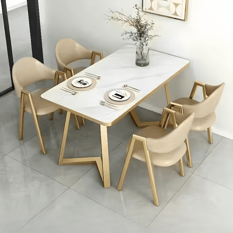 Dining Table Set in Luxurious Style with Recycled Wood Top and Sleighing Base - image 4