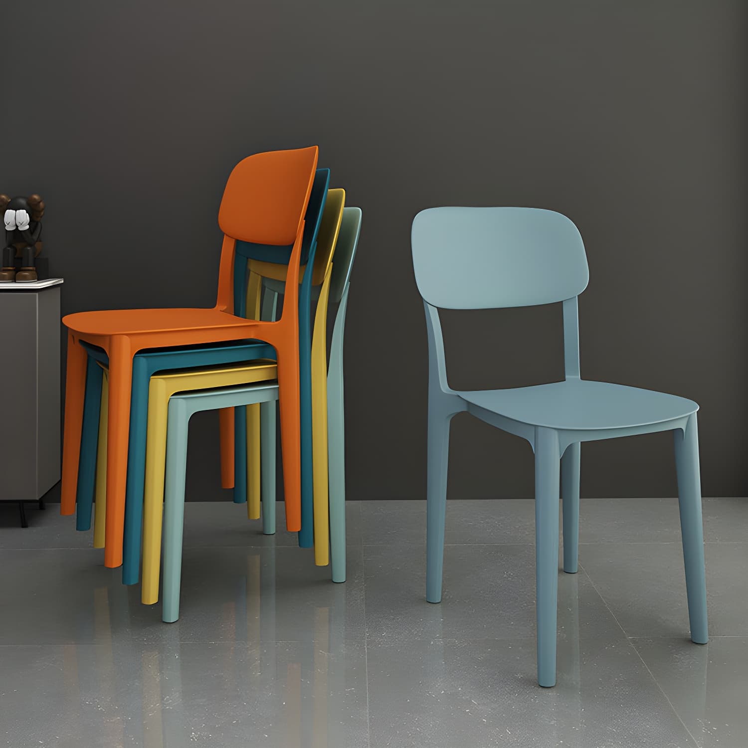Scandinavian Stackable Armless Dining Chairs Plastic Open Back Dining Side Chair - image 22