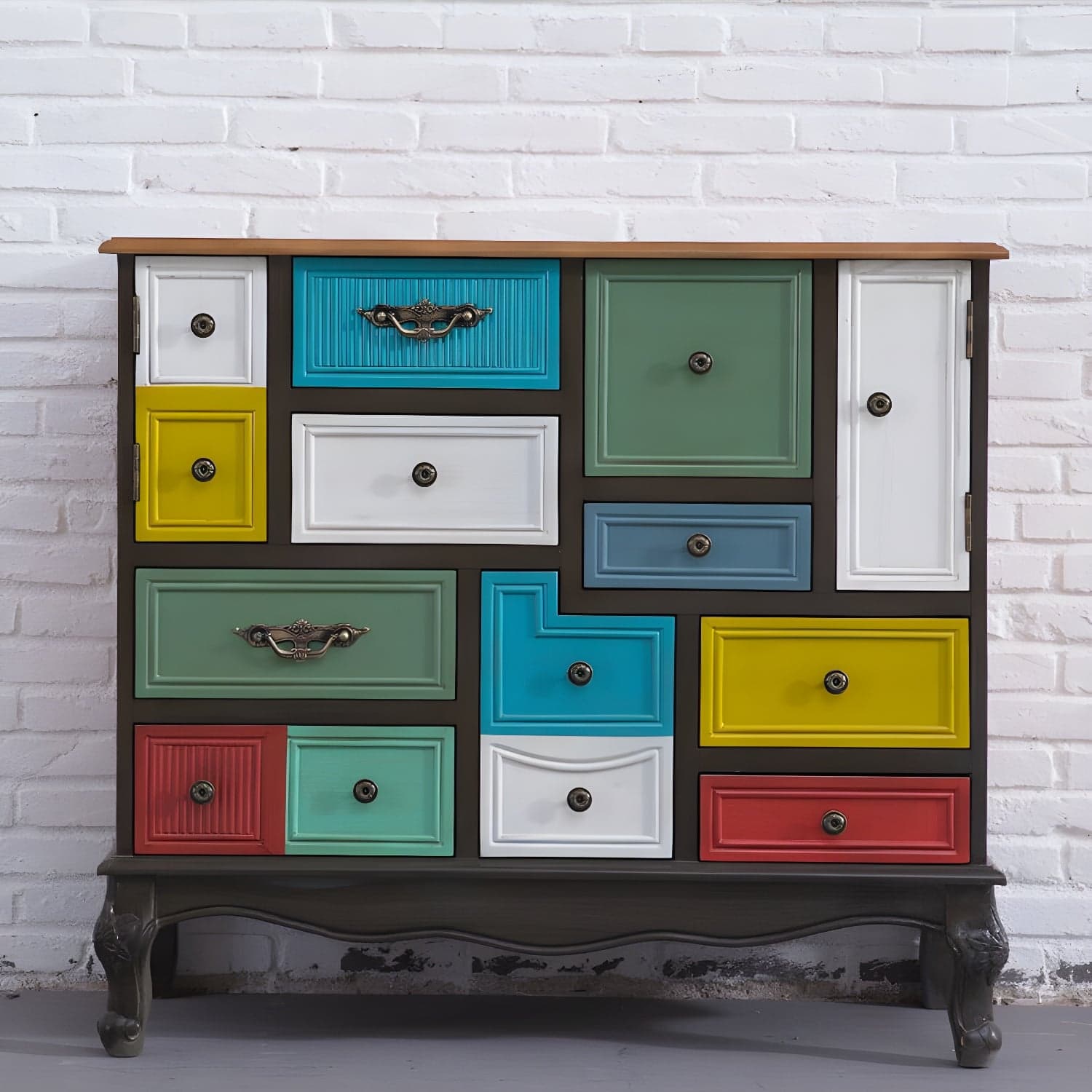 Industrial Painted Accent Cabinet with Drawers Solid Wood Chest - image 3