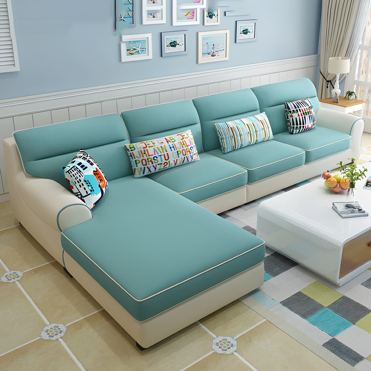 Large Modern L-Shape Stationary Wood Sectional Sofa with Round Arm and Cushion Back - image 5