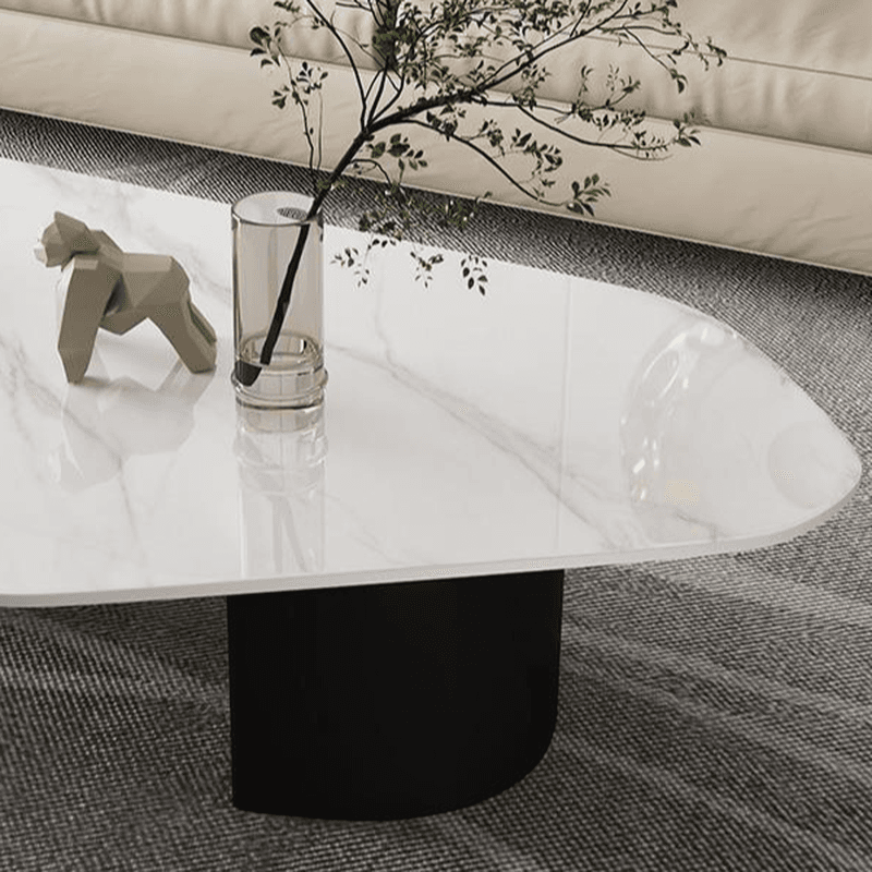 Modern Farmhouse Stone White Irregular Single Coffee Table with Twin Pedestal Base - image 10