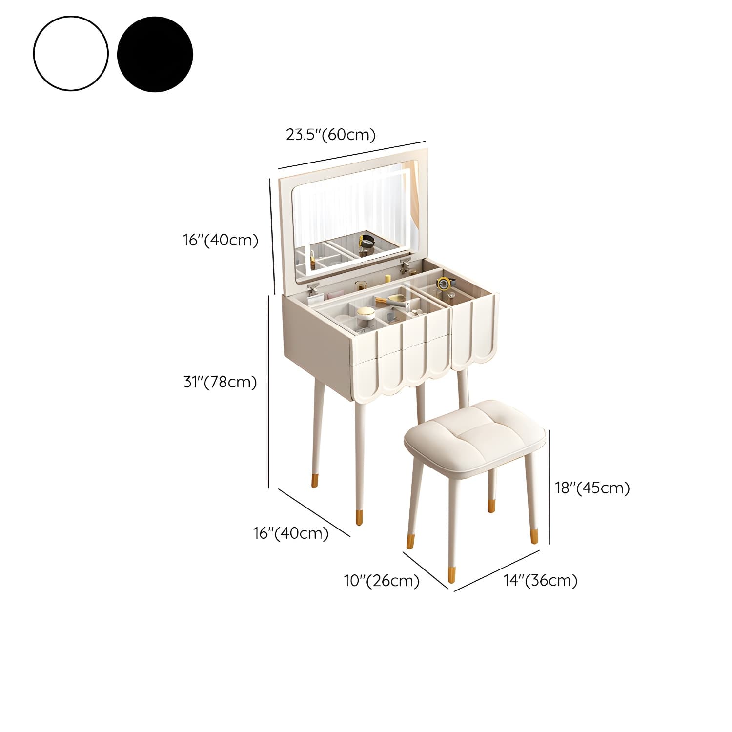 Elegant Vanity Set with Oak Top & Mirror & 2 Drawers & Comfortable Seat - image 13