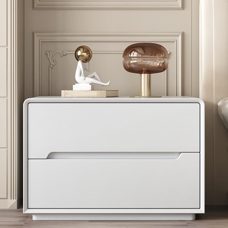 Modern Faux Leather Nightstand with 2 Drawers & No Distressing - Light Wood Tone