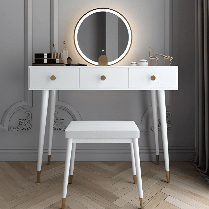 Modish Standard/Small Makeup Vanity with Solid+Engineered Wood Table Top and 3/2 Drawers - image 6