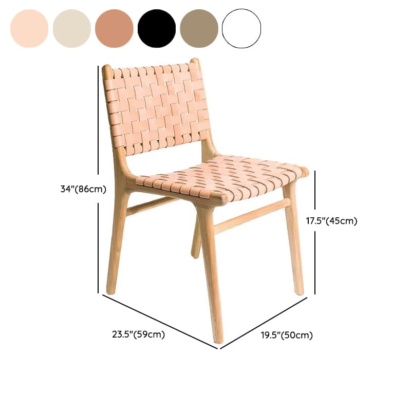 Modish Stable Genuine Leather/Rope/Faux Leather Woven Side Chair with Wood Framed Open Back and Natural Finish/Brown Base - image 14