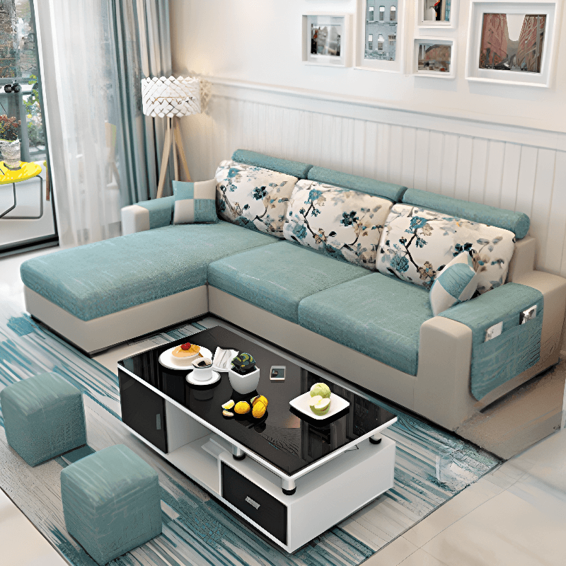 L-Shape Corner Sectional in Lavender/Olive Green/Beige with Left Hand Facing/Right Orientation - image 3