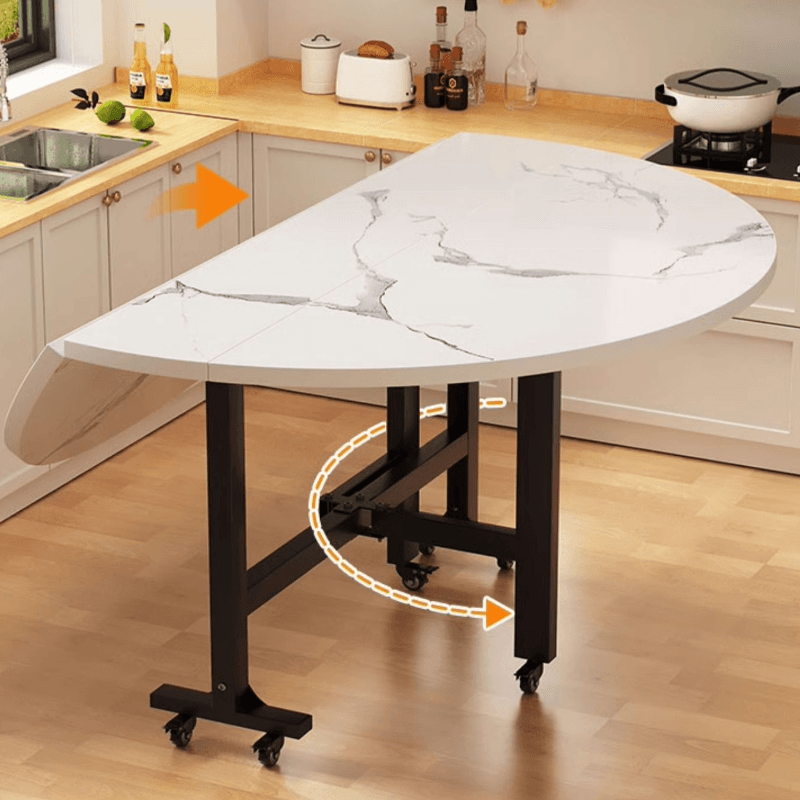 Art Deco Rounded Dining Table with Lumber Top, Foldable Leaf Mechanism, Extendable - image 7