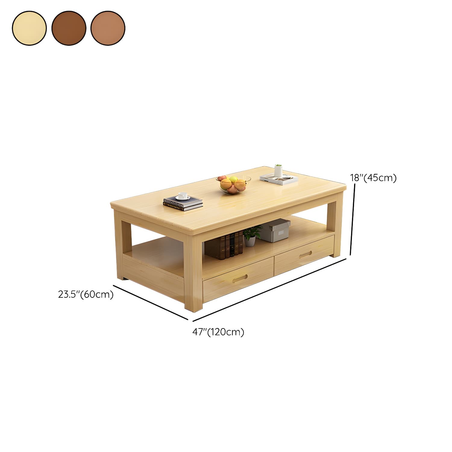 Wood Four Leg Storage Included Rectangular Standard Coffee Table No Drilling Required Modern Style - image 12