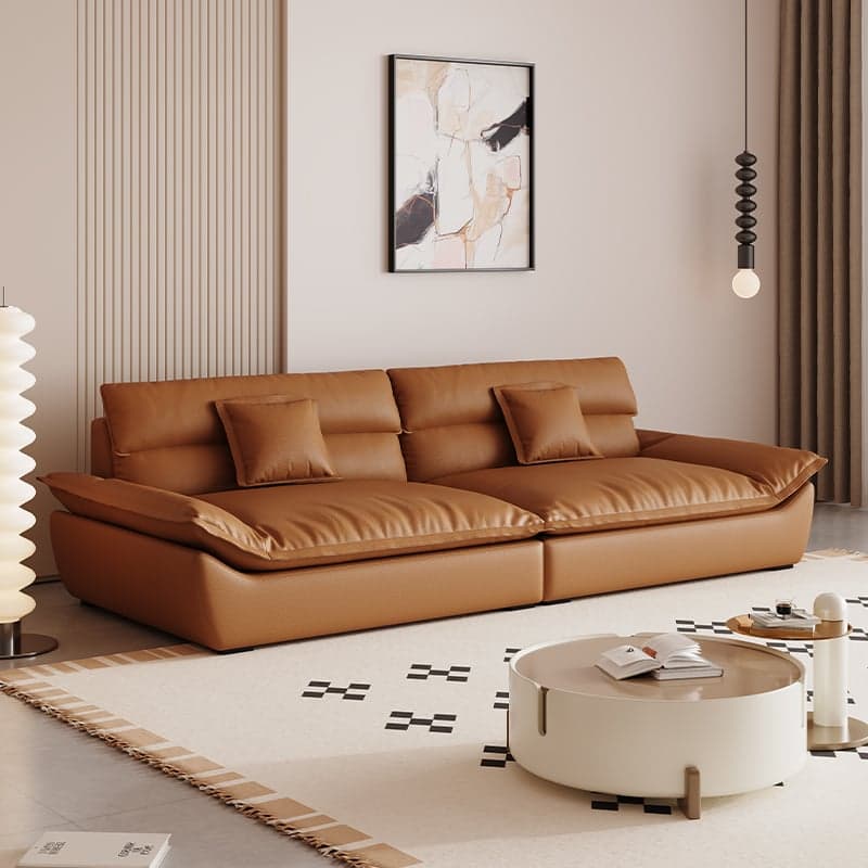 Modern Solid Color Scratch-defiant Standard Sofa in Light Gray/Taupe/Citrus Color, 3-seater with 2 Pillows - image 10
