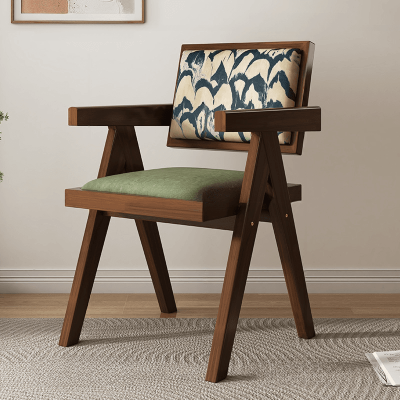 Modish Arm Chair with Ventilated Back, Padded Upholstery, Arms, and Natural Wood Legs - image 3