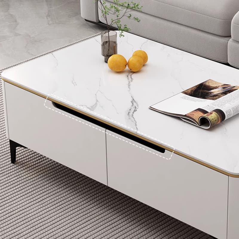 Contemporary Design Cream Oblong Sintered Stone Single Board Game Coffee Table with Block/Four Legs and Scratch Resistant - image 11