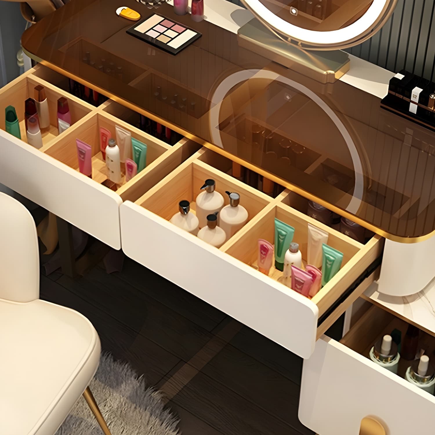 Lighted Mirror Make-up Vanity Luxurious Dressing Table Stool Set - image 9
