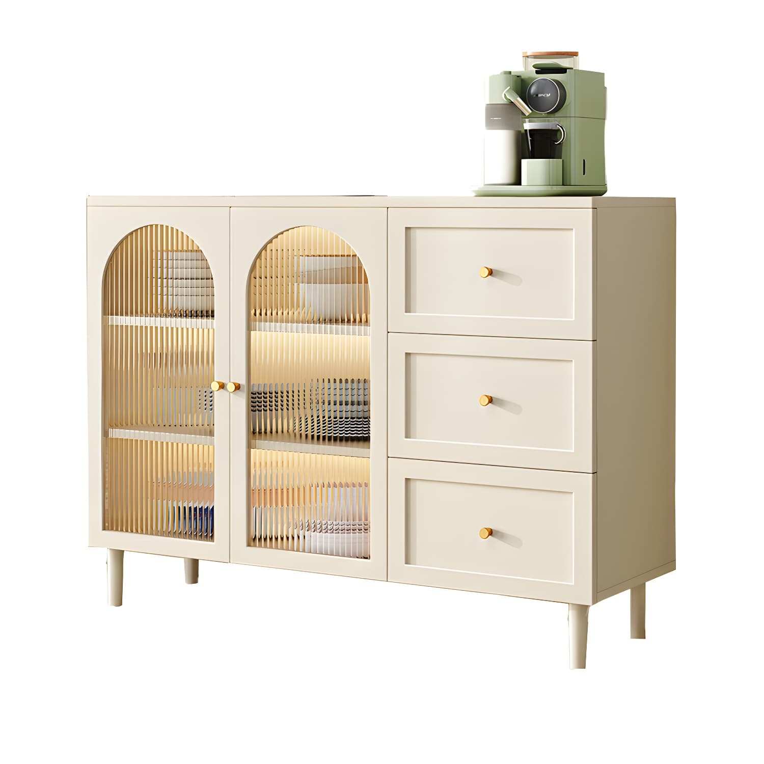 Modern White Engineered Wood Shelves Included Sideboard with Cabinets and Doors - image 8