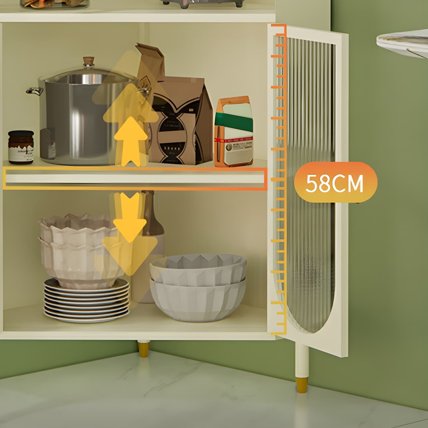 Corner Scandinavian Accent Cabinet with Steel Base and Glass Doors, and Adjustable Shelves - image 9