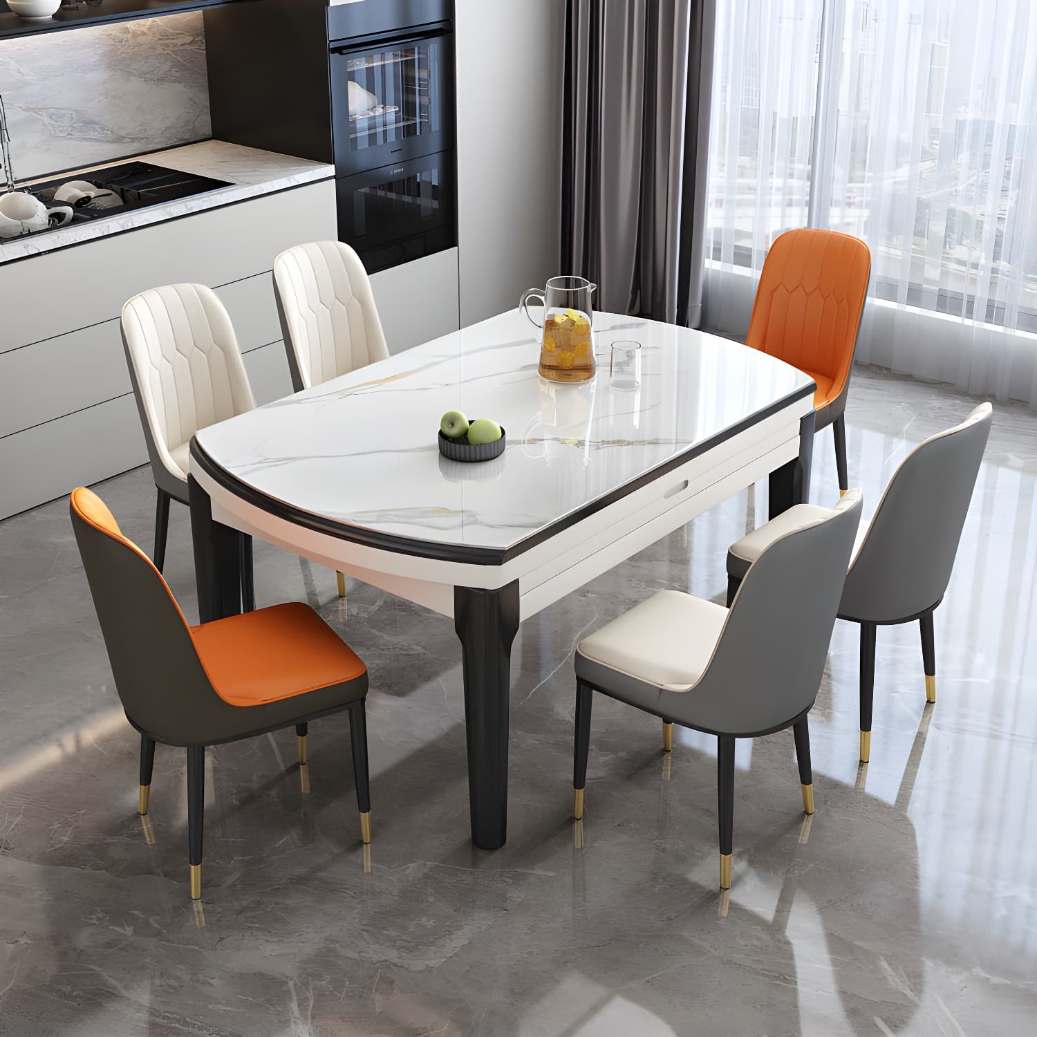 Sintered Stone Top Table 4 Legs Drop-Leaf Dining Table for Kitchen - image 12