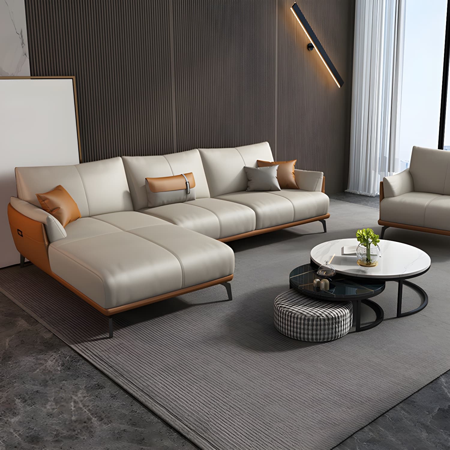 Modern Genuine Leather Sectional Sofa with Wood Frame and Stationary Design - image 5