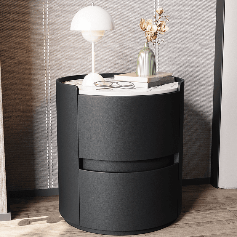 Minimalist 2 Tiers Round Nightstand with Stone Countertop - image 4