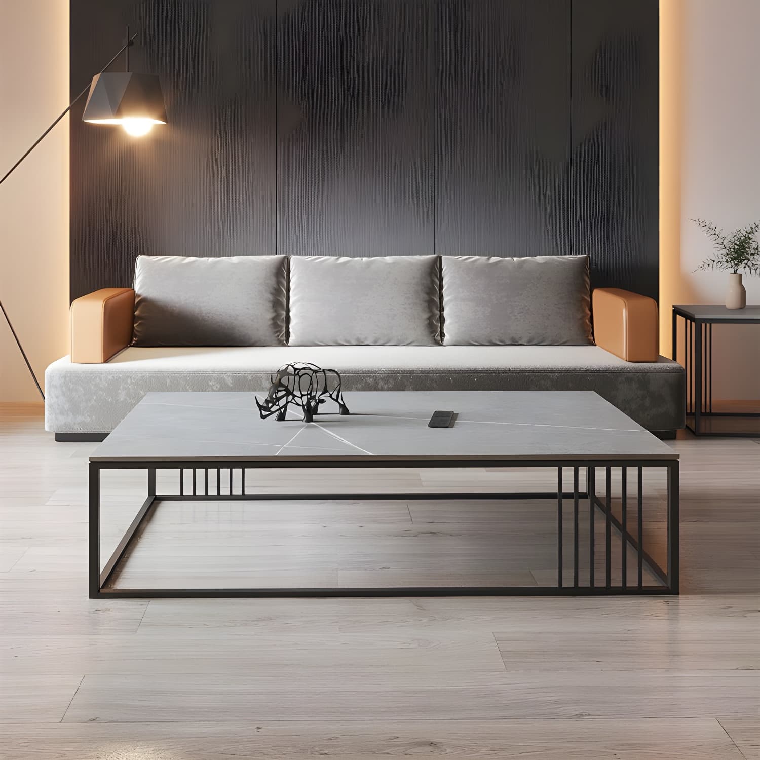 Metal Frame Rectangular Coffee Table Stone Top Cocktail Table - image 5