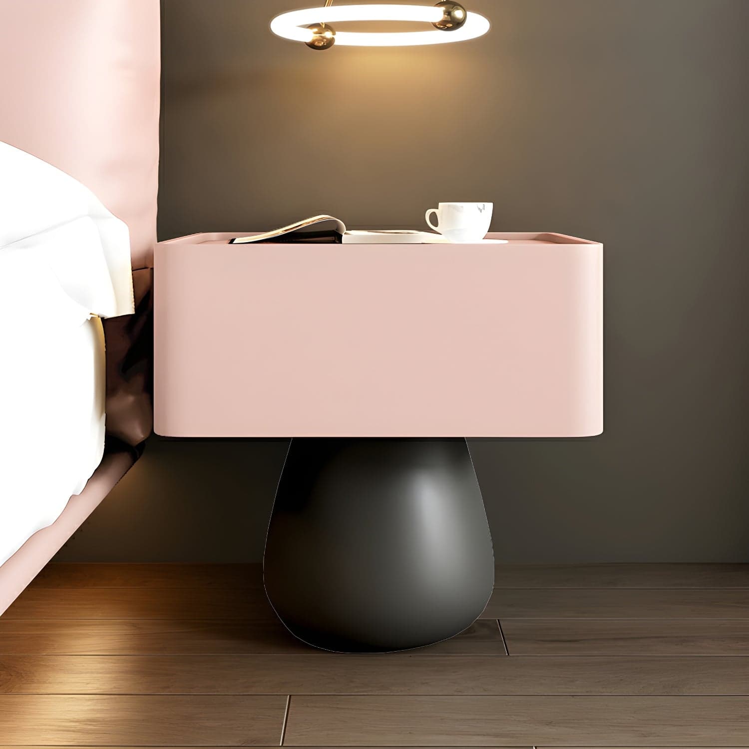 Modern Light Wood Drawer Nightstand with Faux Leather Countertop - image 8
