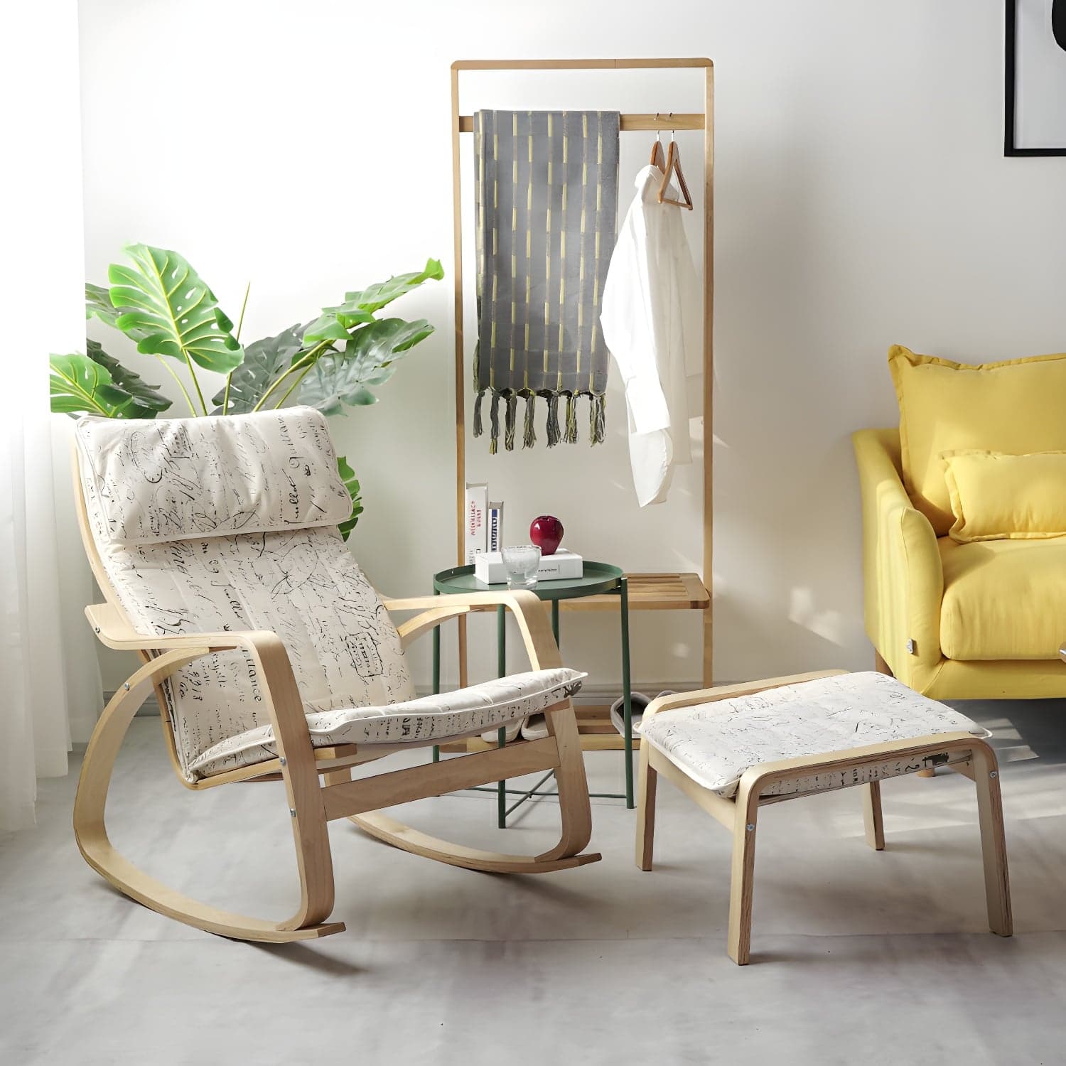 Modern Upholstered Rocking Chair Set with Track Arms and Matching Ottoman - image 16