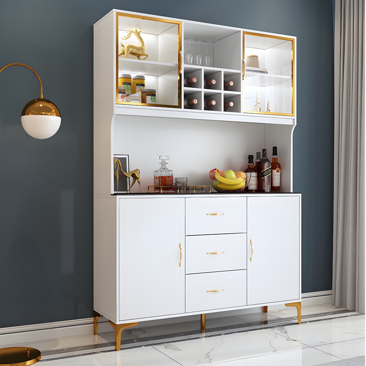 Modern Sideboard Wood Frame and Stone Top Sideboard with Door for Kitchen - image 4