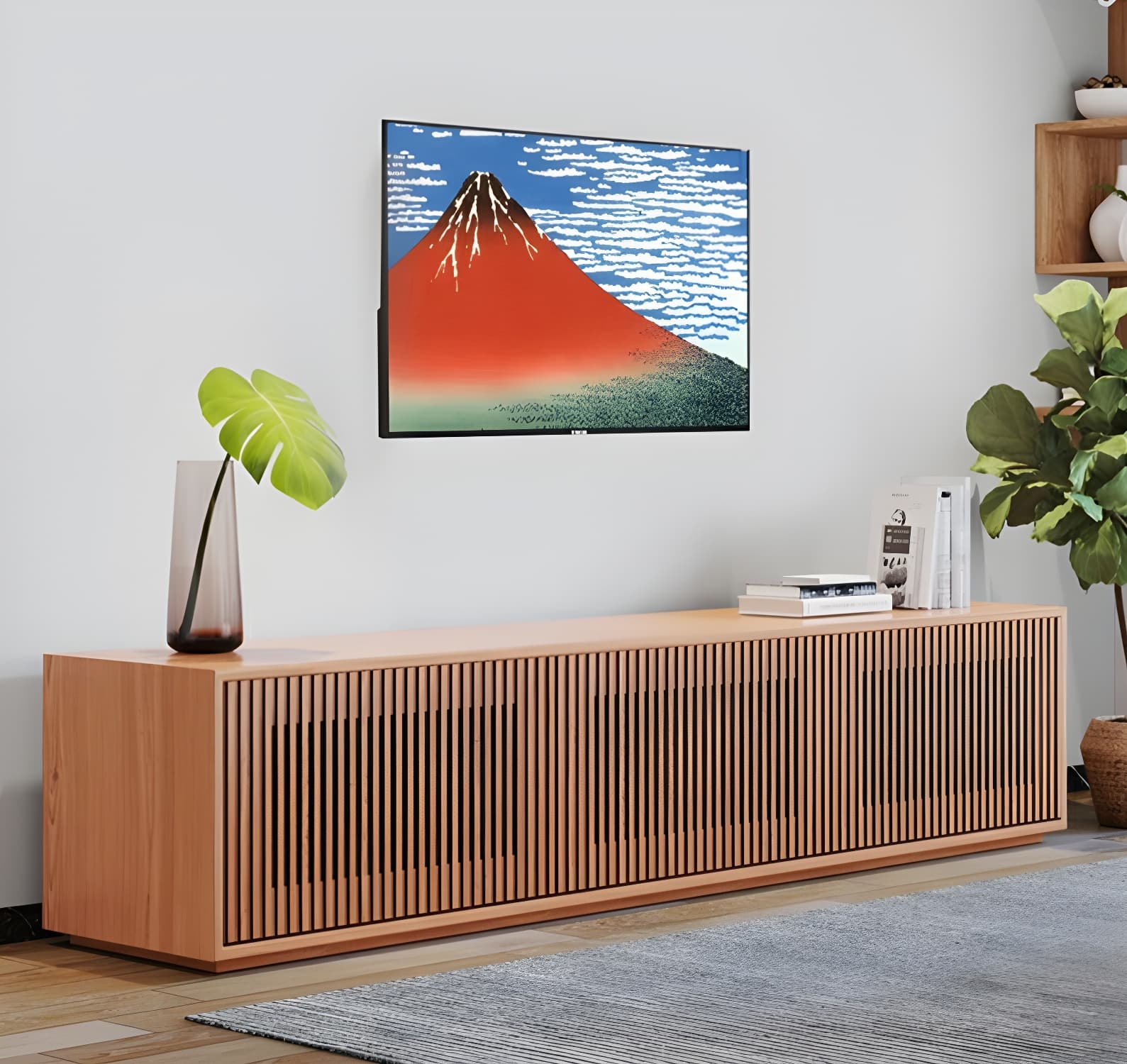 Scandinavian Wood TV Stand with Low Height, Cabinet, and Ventilation Features - No Assembly Required - image 5