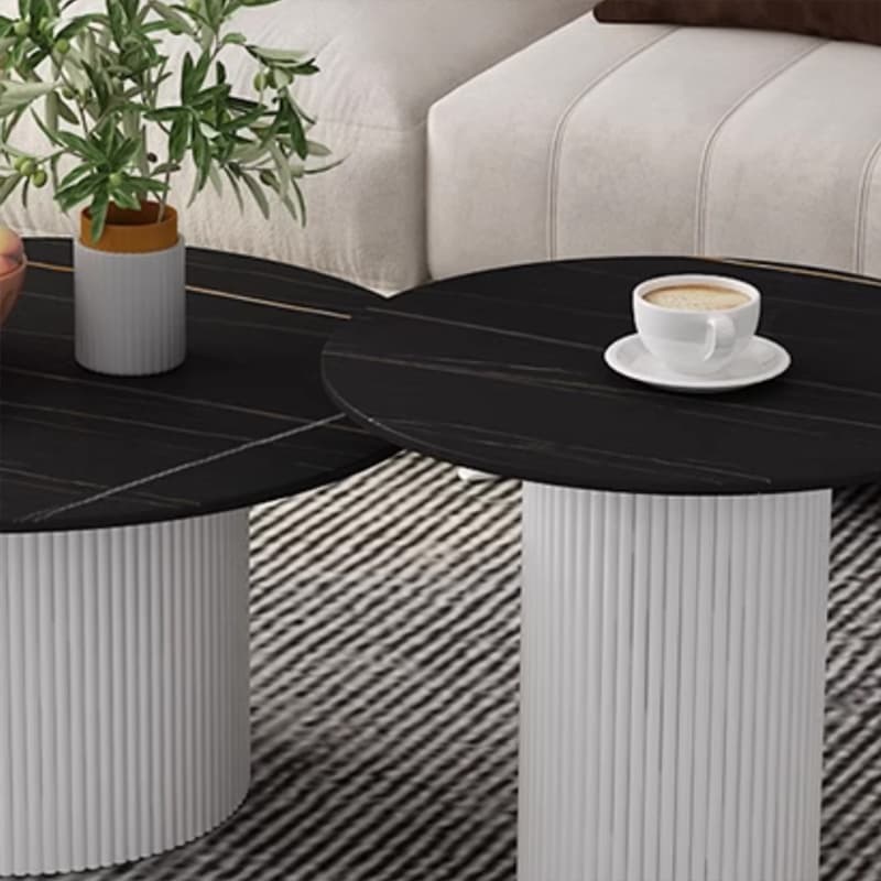 Modern Round Stone Top Coffee Table with Sturdy Metal Pedestal Base in Standard Height - image 12