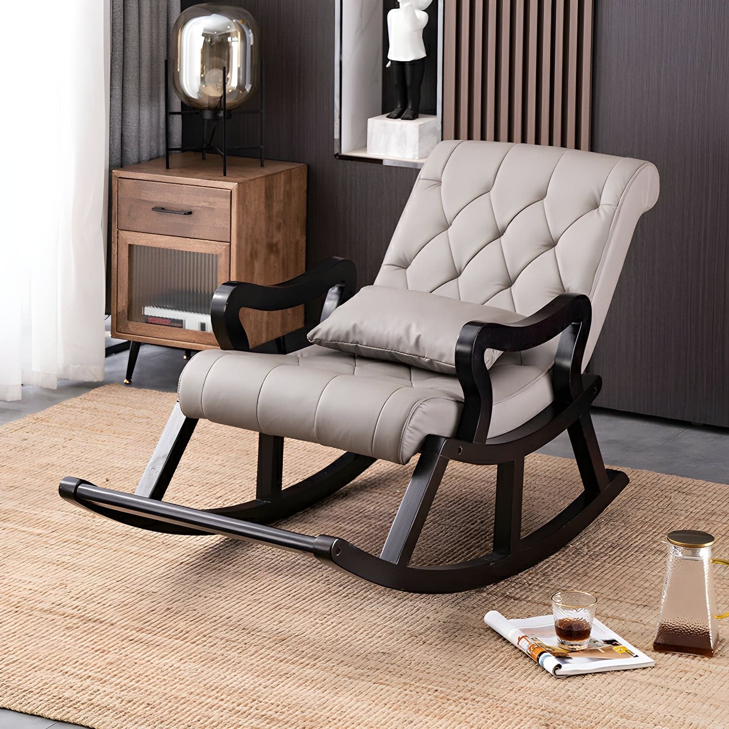 49" Wide Solid Wood Faux Leather Rocking Accent Chair with Legs - image 9