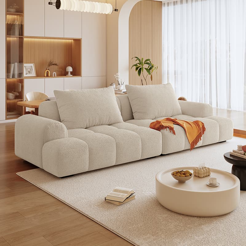 Modern Solid Color Tear Resistant Sofa Couch in Grey/Olive Green/Ivory, Seats 5 with 2 Pillows