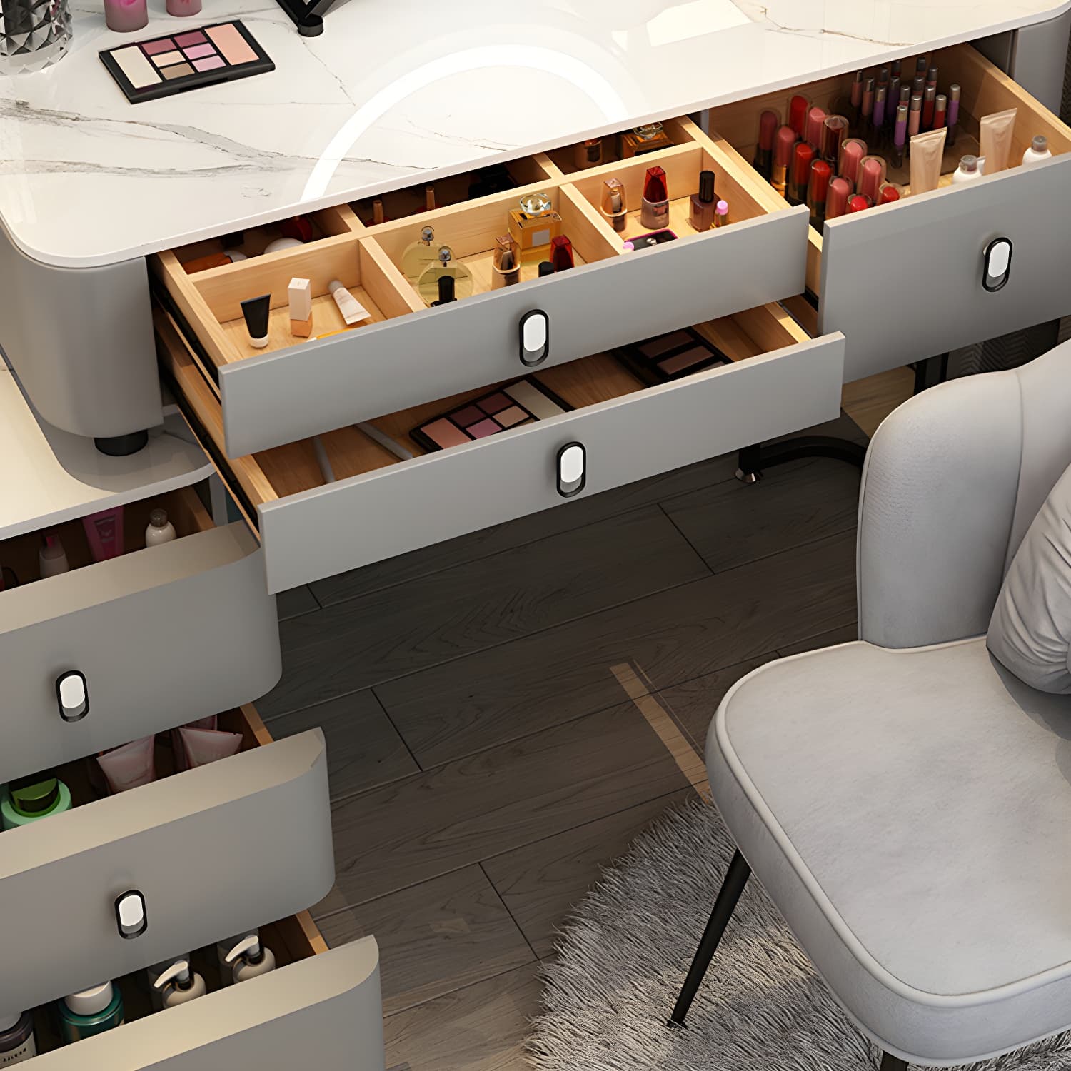 Glam Bedroom Vanity Dressing Table Stone Makeup Vanity Desk with Drawer - image 11