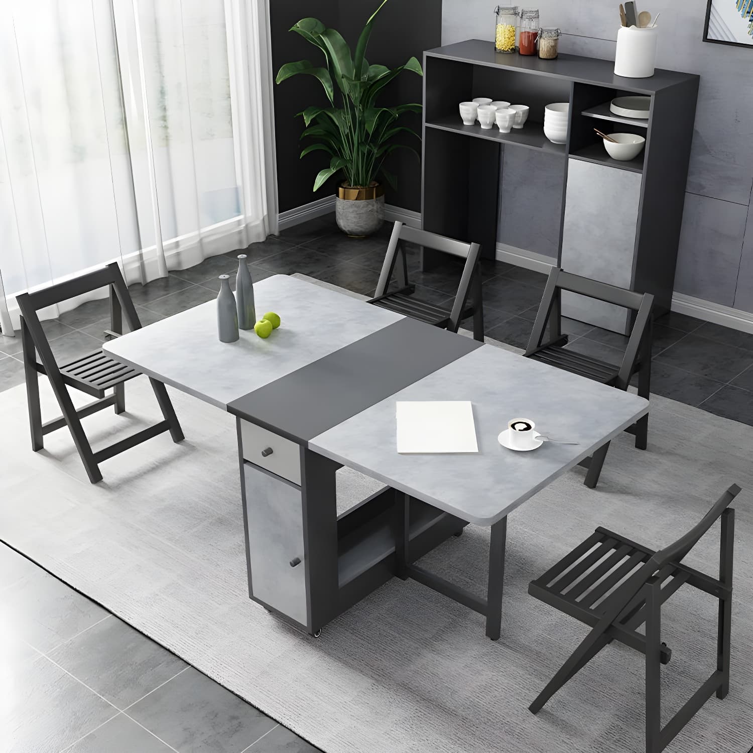 1/3/5 Piece Rectangle Shape Dining Room Furniture Set in Gray and Black - image 3