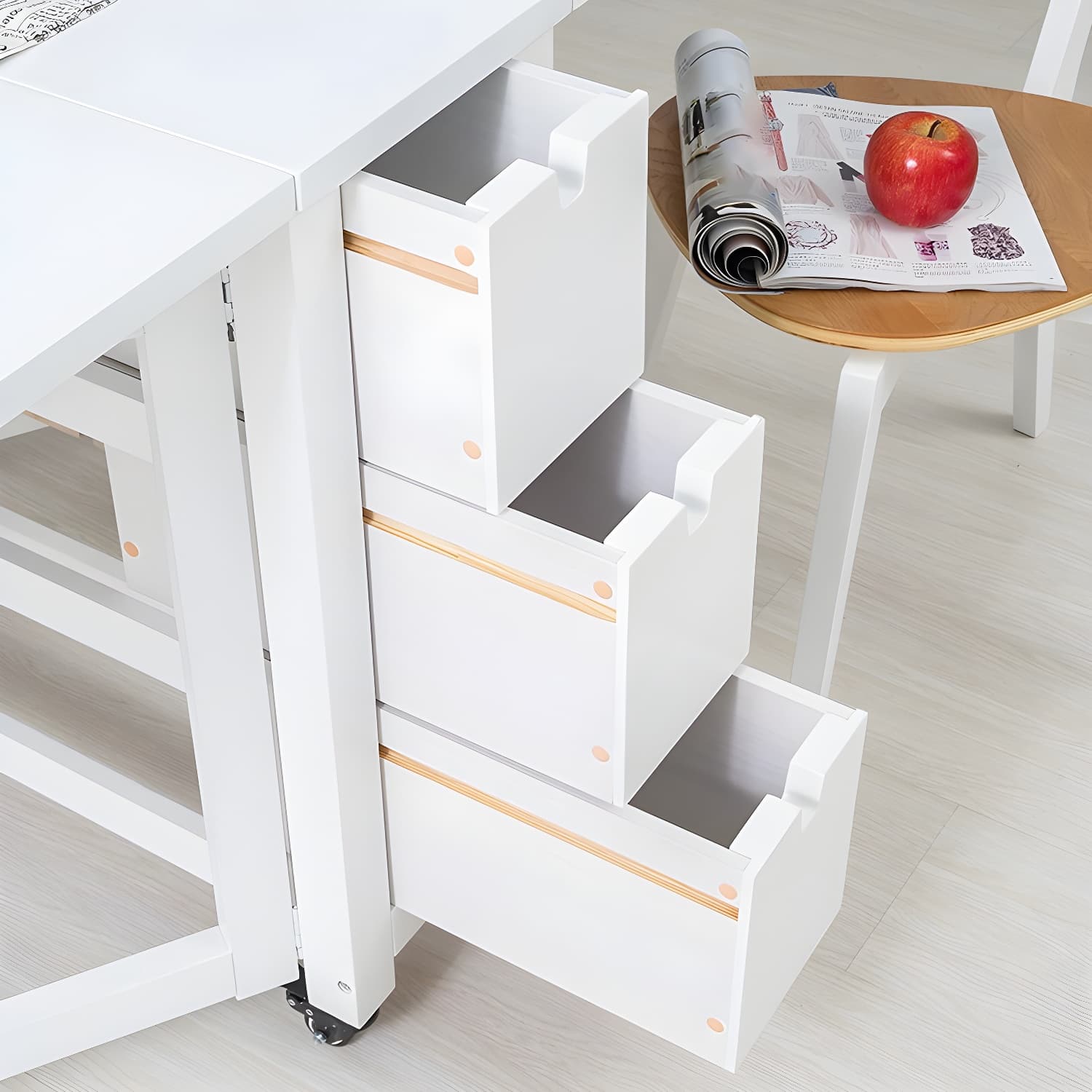 Modern Birch Wood Drop Leaf Rectangle Kitchen & Dining Table with Pedestal Base and Storage Included - image 16