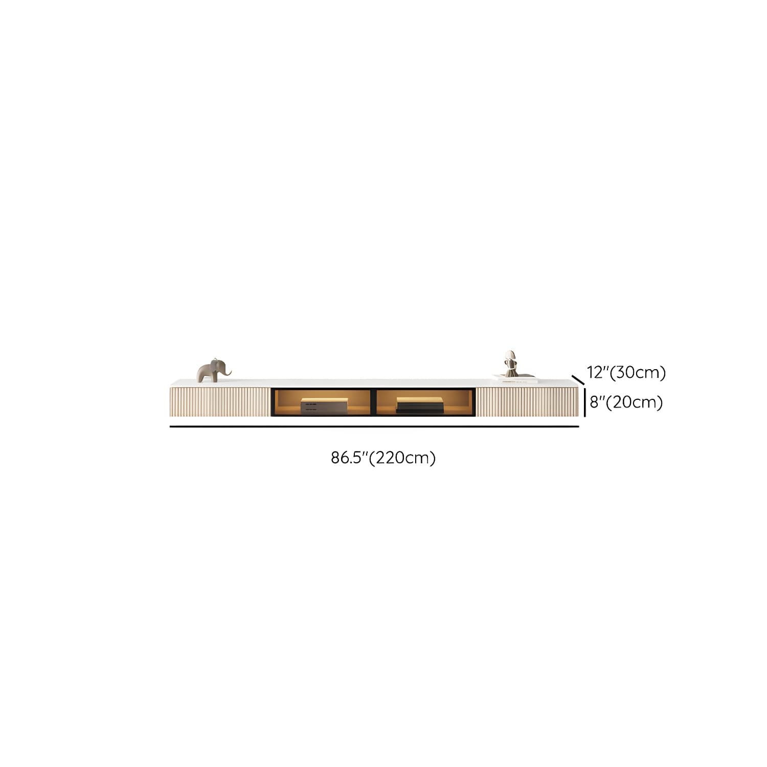 Glam Wall-mounted TV Media Stand Slate Top Wood Frame with Storage - image 11
