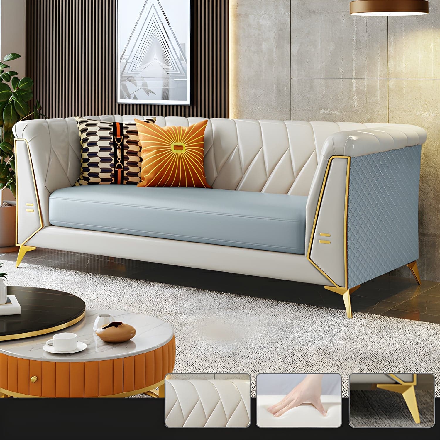 Glam Faux Leather Standard Sofa with Tuxedo Arms in Solid Color - image 5
