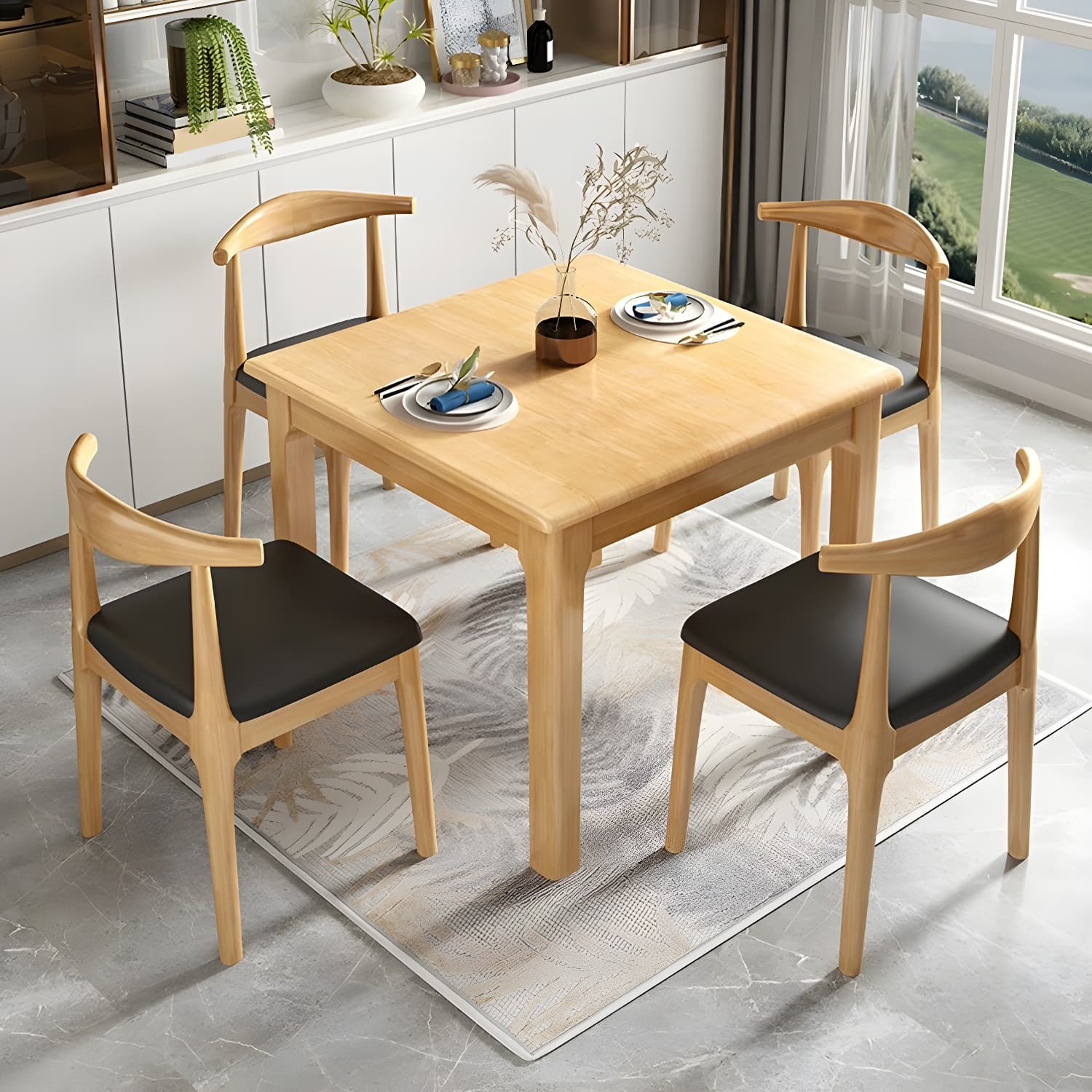 Squared Wood Kitchen & Dining Table with Legs Standard Height - image 4