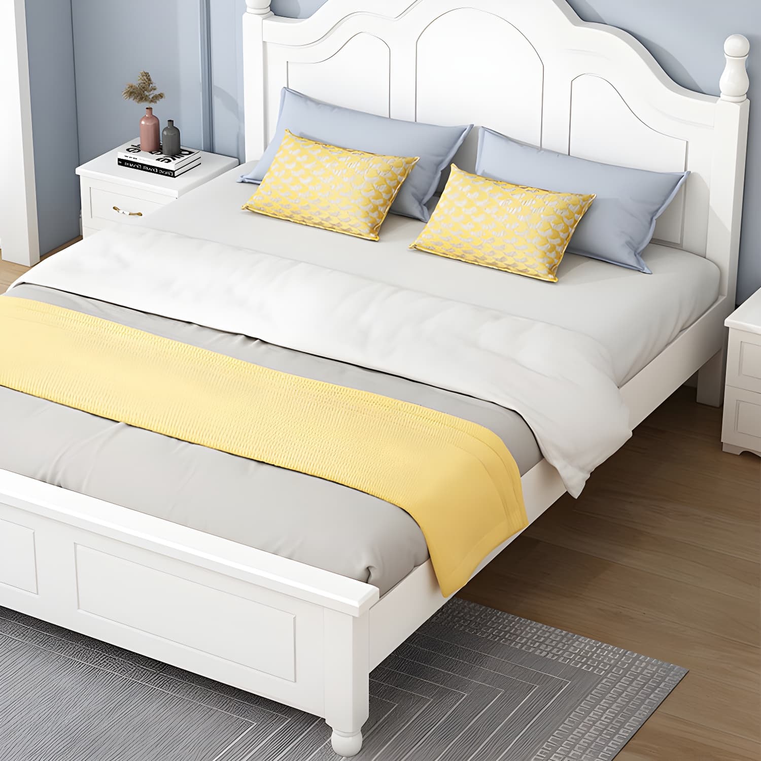 Modern Wooden Scratch Resistant White Headboard Bed with Drawers - image 11
