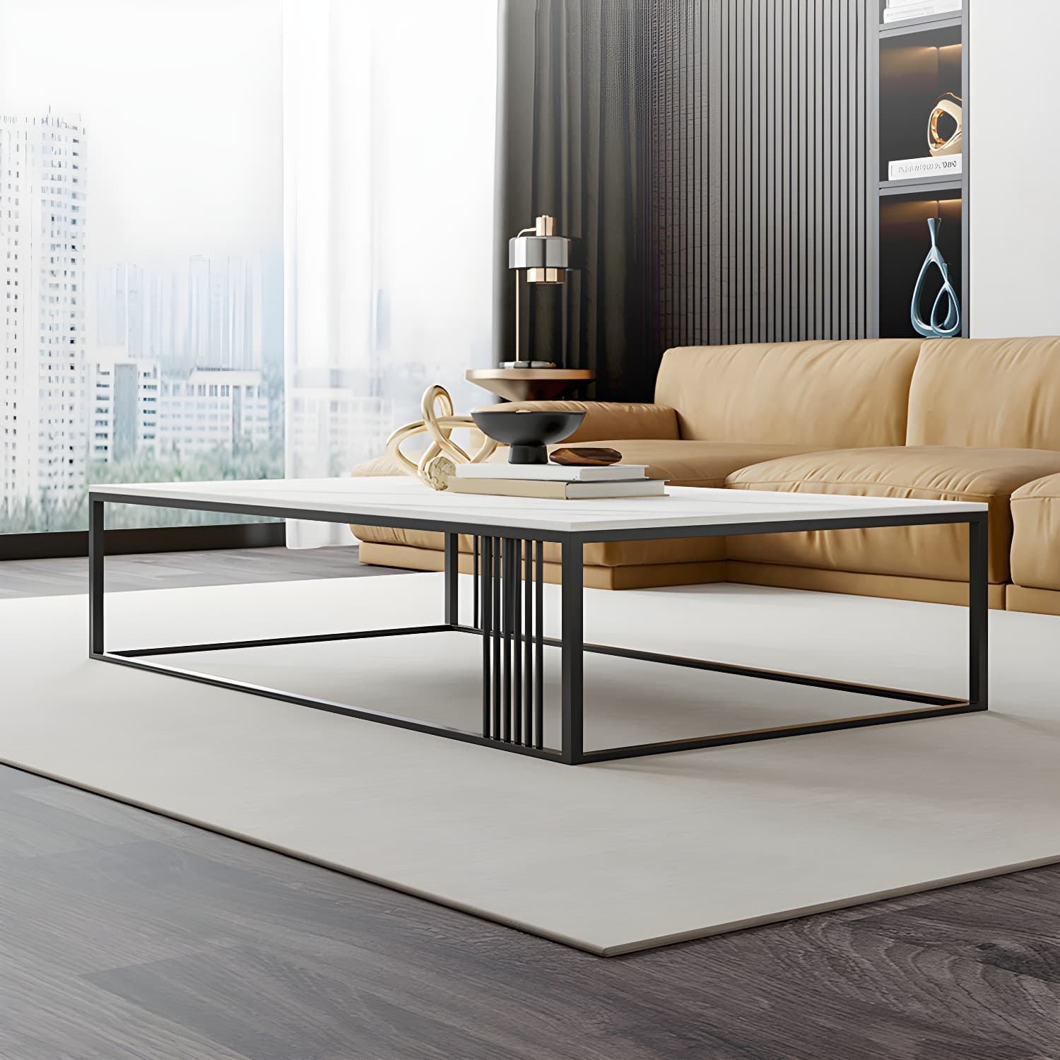 Metal Frame Rectangular Coffee Table Stone Top Cocktail Table - image 13