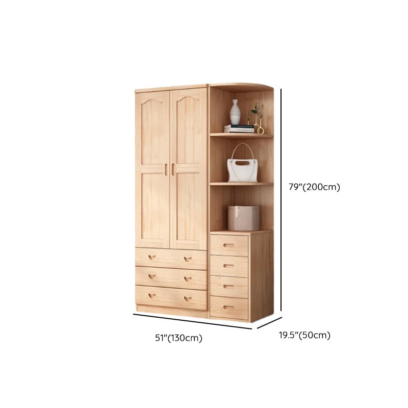 Modish Natural Color Reclaimed Wood Wardrobe Armoire with Soft Close Drawer, Soft Close Door - image 23