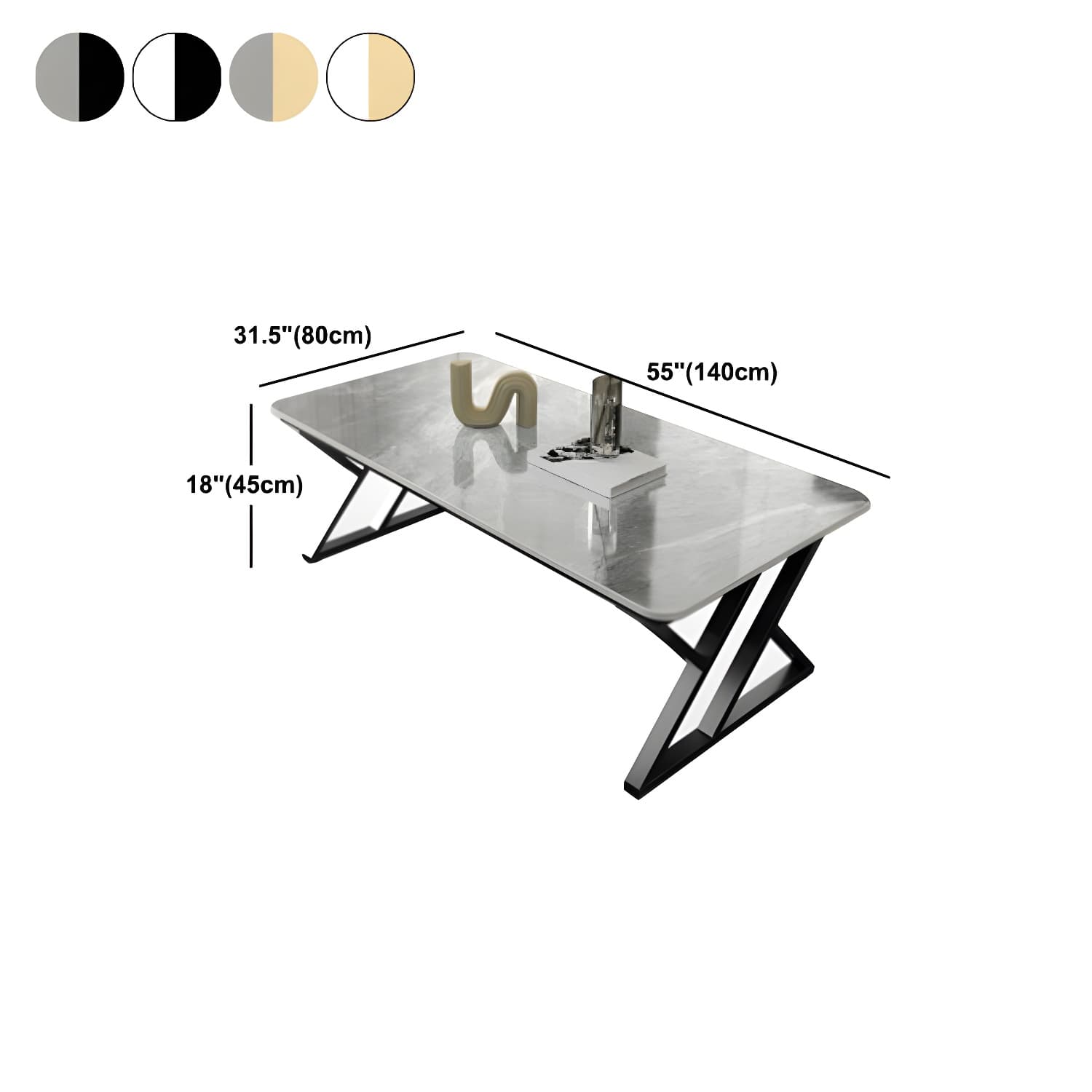 Rectangle Stone Top Coffee Table with Iron Sled Base Cocktail Table - image 10