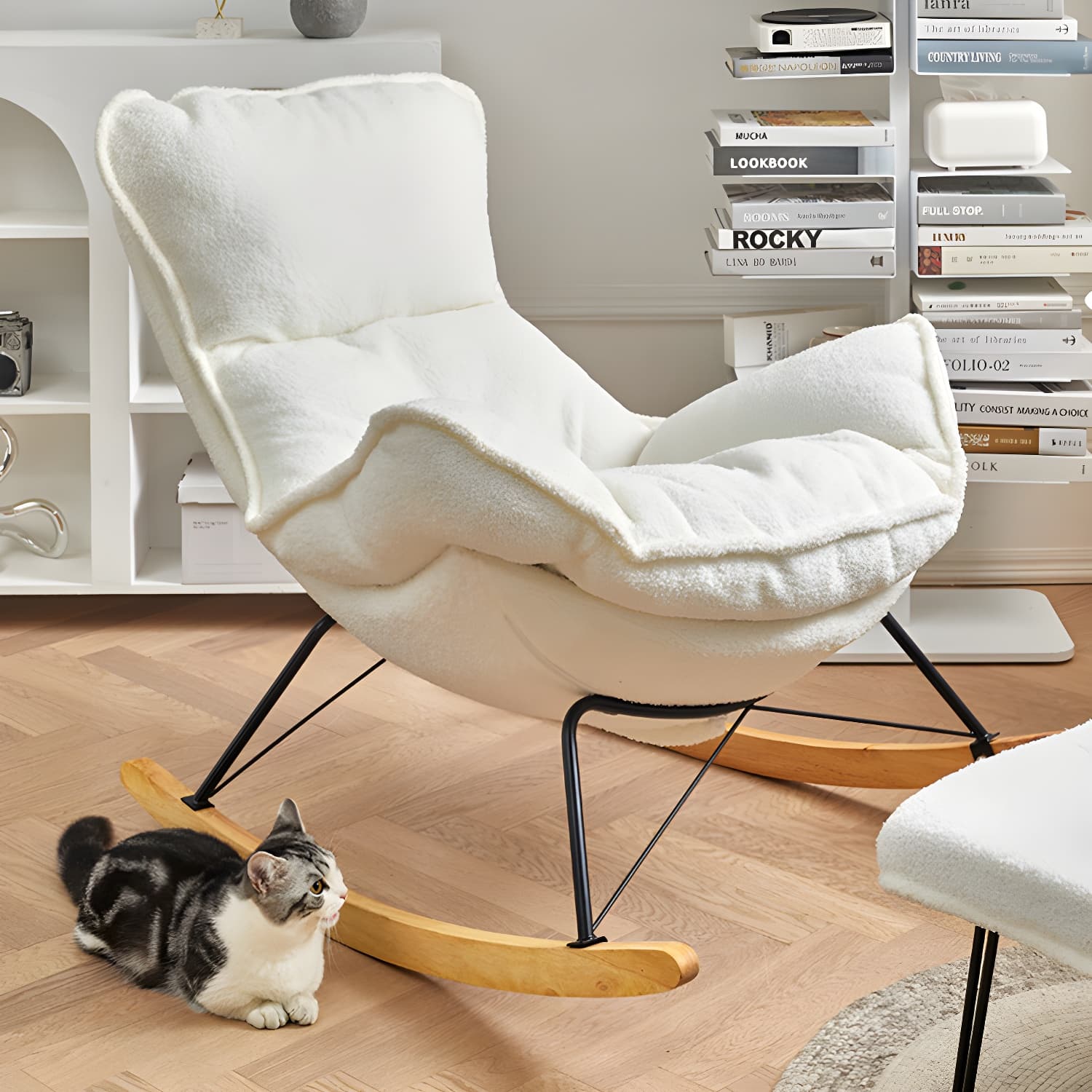 High Back Rocking Chair Ergonomic with Padded Seat Rocker Chair with Ottoman - image 19