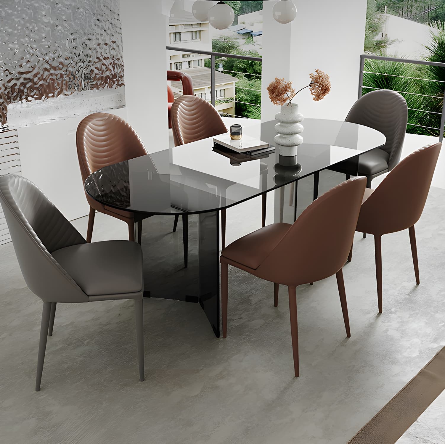Glass Contemporary Oval Dining Table Clear Glass Top Table with Double Pedestal - image 4