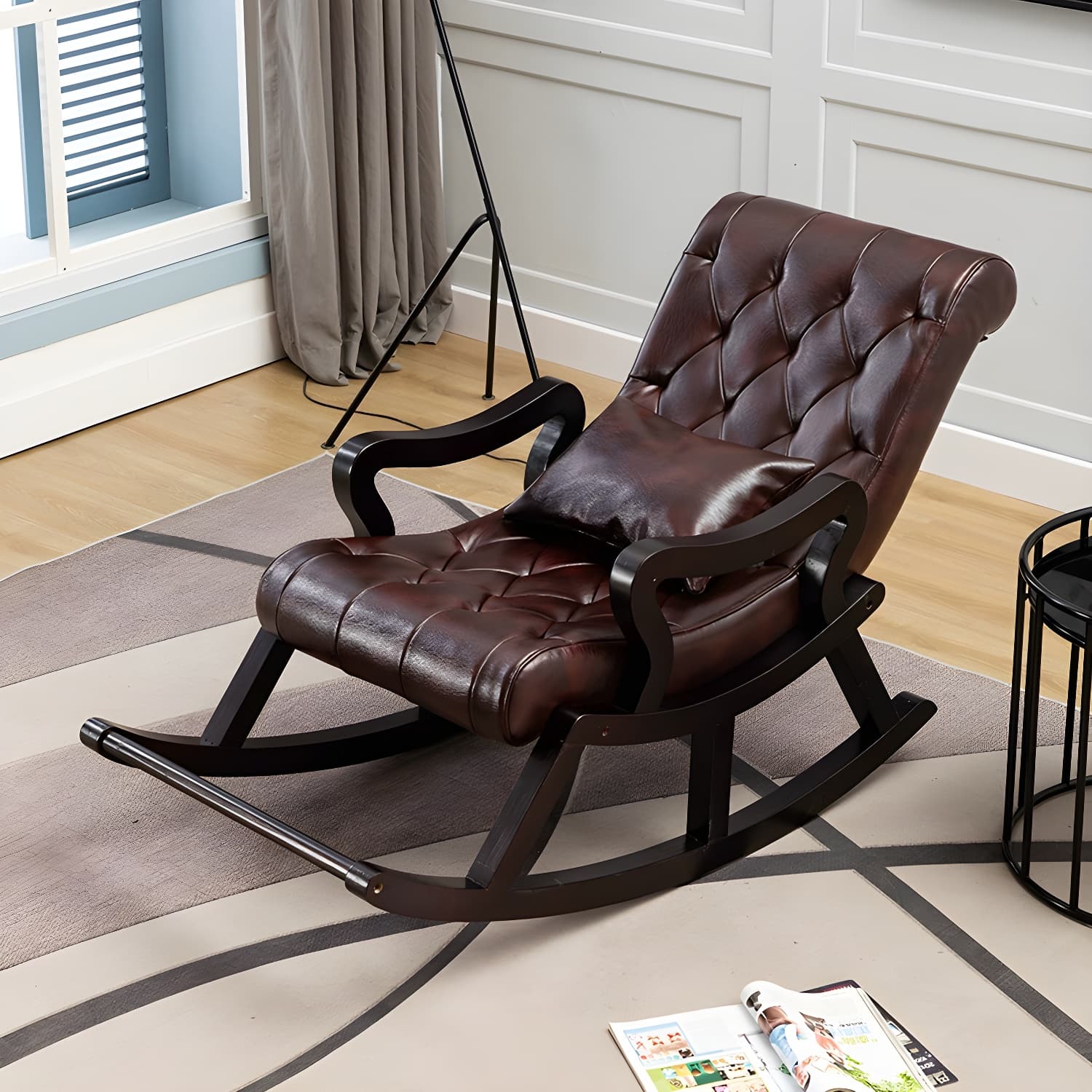 49" Wide Solid Wood Faux Leather Rocking Accent Chair with Legs - image 10